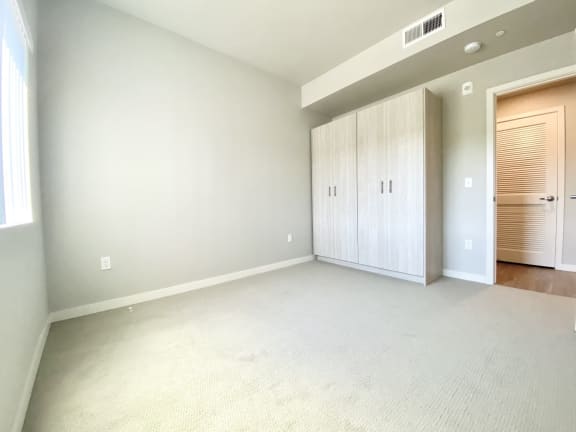 2 bed 2 bath bedroom, built-in closet and carpet