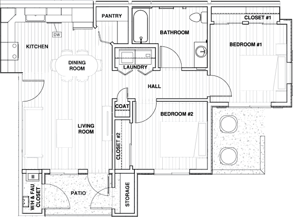 Orchard View 2 bed 1 bath 770 SF