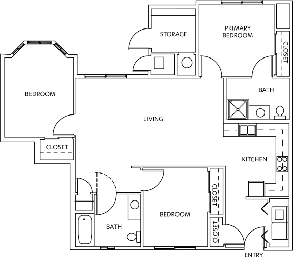 a floor plan of a house with bedrooms and a living room