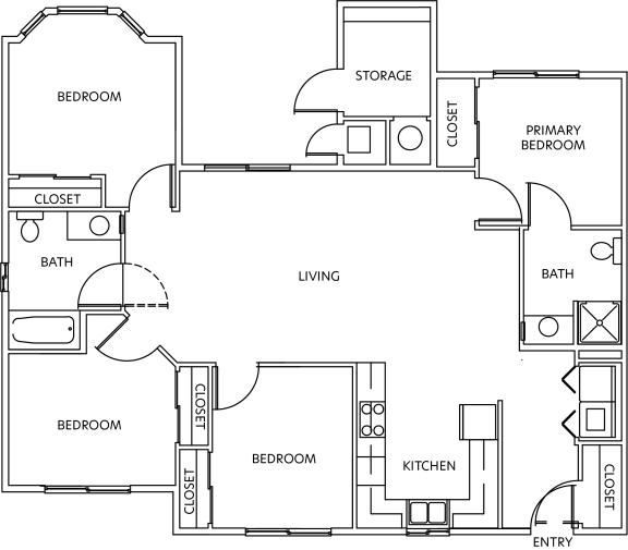 a floor plan of a house with bedrooms and a large living room