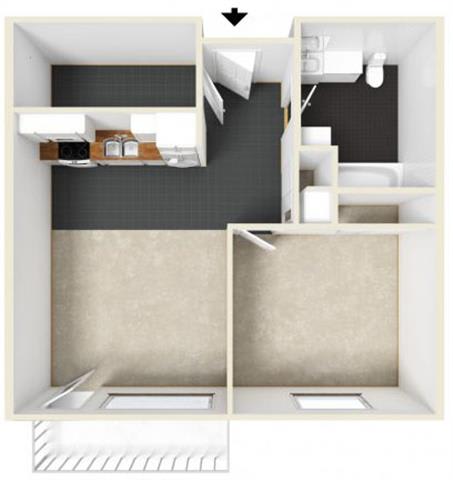 A diagram of a kitchen with a sink and a refrigerator.