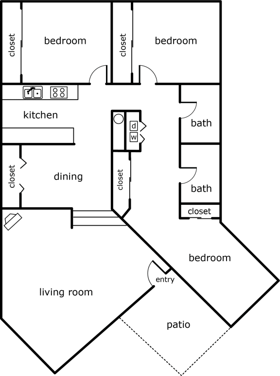 a floor plan of a small house with a kitchen and a living room