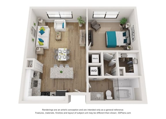 a 2 bedroom floor plan with a bedroom and a living room