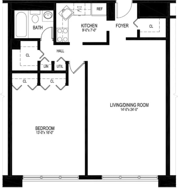 1 bed 1 bath C 1 bed 1 bath C at The Ivanhoe Apartments, Hackensack