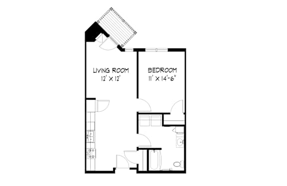 A drawing of a floor plan for a two bedroom apartment.