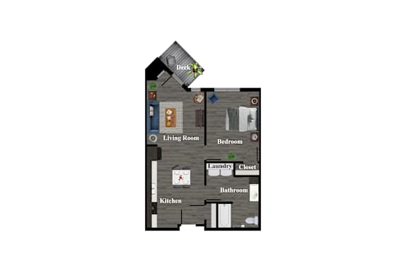 A diagram of a house with labeled rooms such as Living Room, Bedroom, Kitchen, Bathroom, and Laundry Closet.