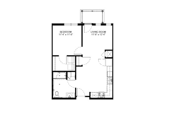 A floor plan of a house with a bedroom and a living room.