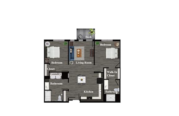 A floor plan of a house with a kitchen, living room, and bedrooms.