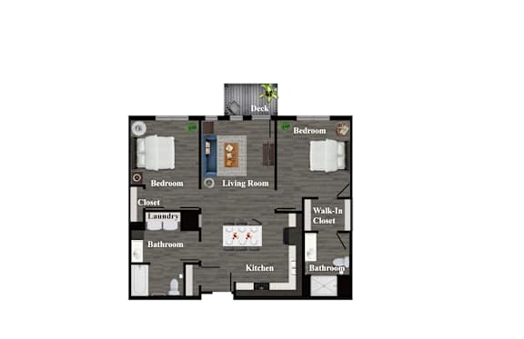 A floor plan of a house with a kitchen, living room, and bedrooms.