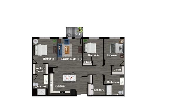 A floor plan of a house with a kitchen, living room, and bedrooms.