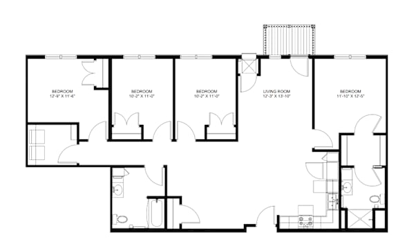 A black and white image of a floor plan for a house.