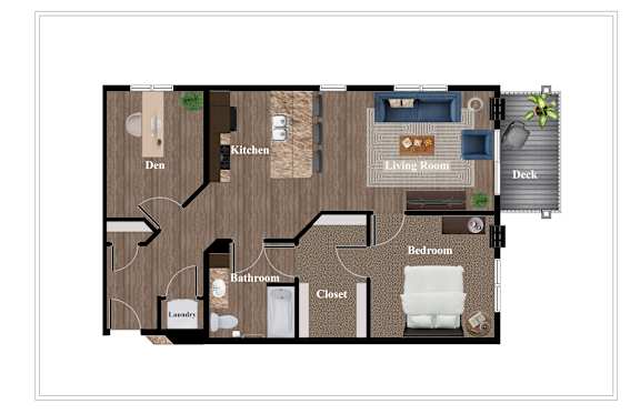 A floor plan of a house showing a kitchen, living room, and bedrooms.