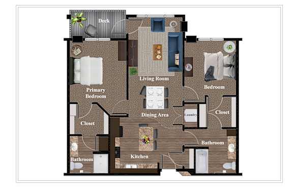 A floor plan of a house with a living room, dining area, kitchen, and multiple bedrooms.