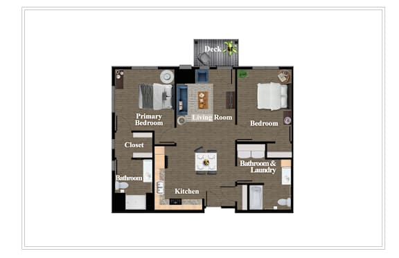 A floor plan of a house with a kitchen, living room, and two bedrooms.