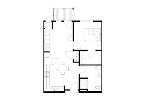 A black and white image of a house floor plan.