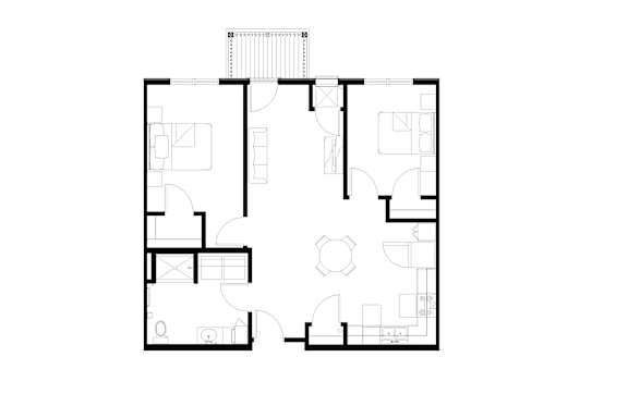 A black and white image of a floor plan for a house.