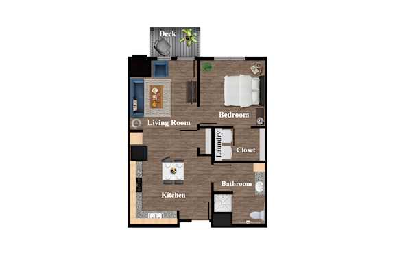 A floor plan of a house with a living room, kitchen, bathroom, and bedroom.