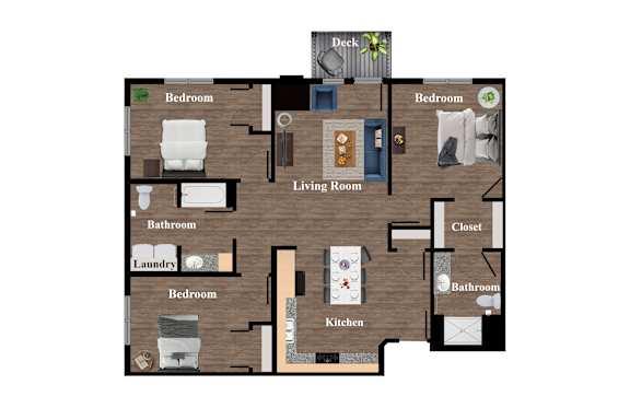 A floor plan of a house with labeled rooms such as Bedroom, Living Room, Kitchen, Bathroom, and Laundry.