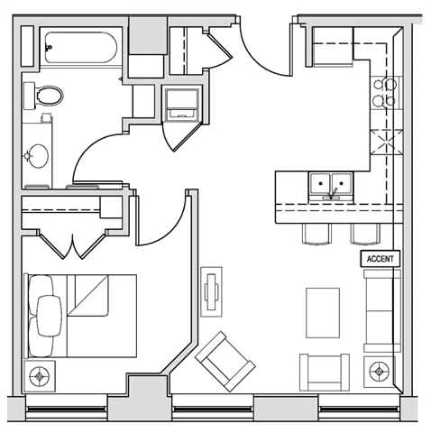 A floor plan of a house with an accent room.