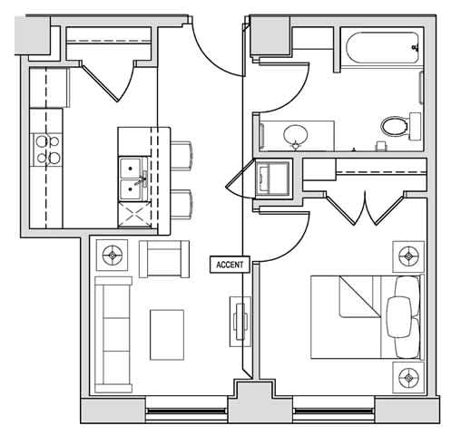 A floor plan of a house with an accent room.
