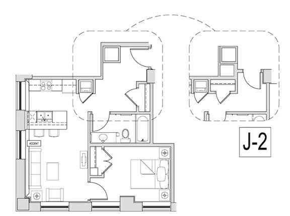 A floor plan of a room with a J-2 label.