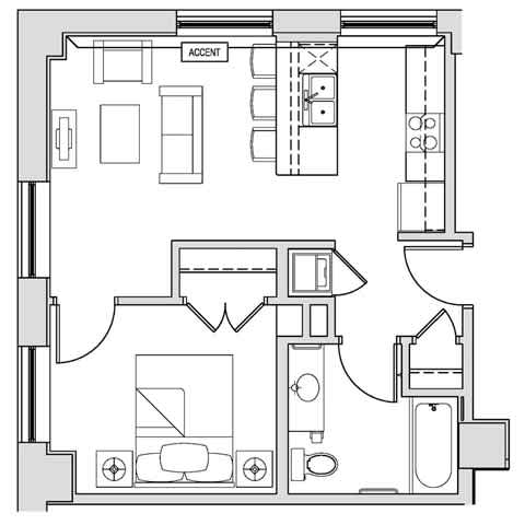 A floor plan of a house with an accent room.