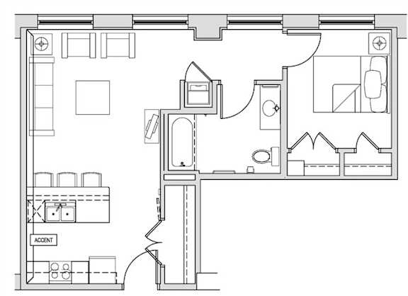 A floor plan of a house with an accent room.