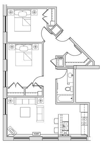 A floor plan of a house with a garage and a living room.