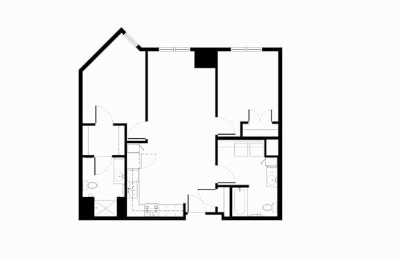 a small floor plan of a house with a bedroom and a living room