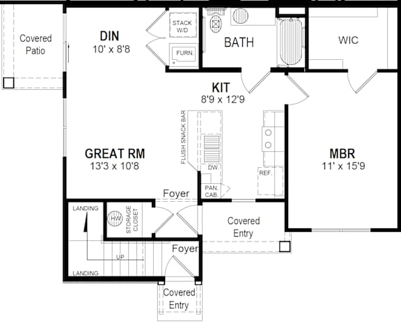 1 Bedroom Floorplan at Hathaway Meadows, New York, 14425