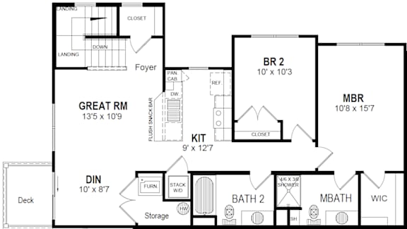Two Bedroom Floorplan at Hathaway Meadows, Farmington, 14425