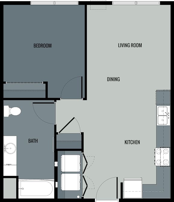 platform floor plan of a room with a bedroom and a bathroom