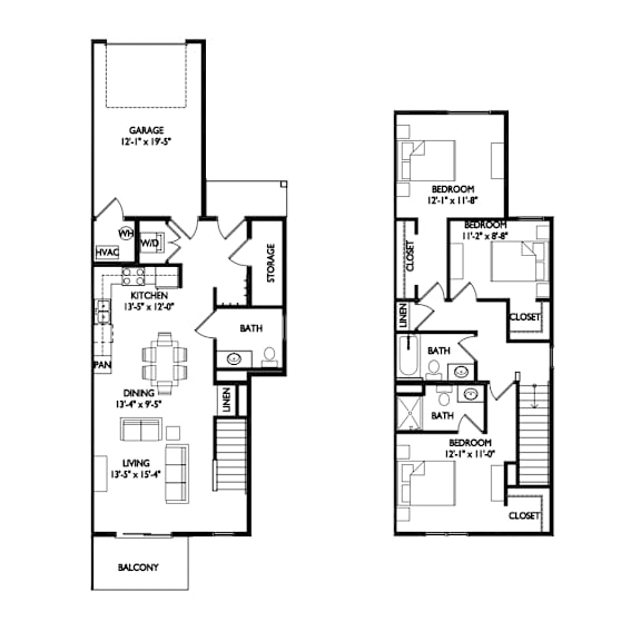 a floor plan of two different floors of a house with different bedrooms