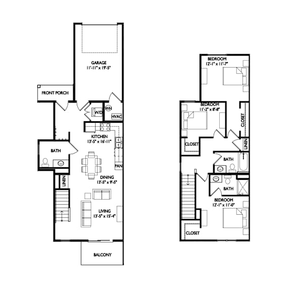 two floor plan of two bedroom townhomes