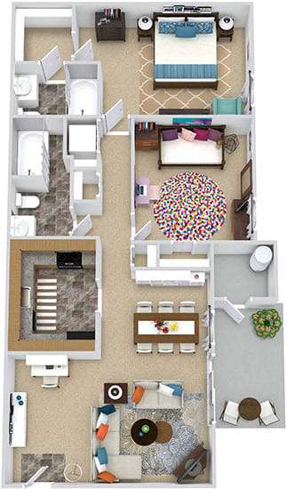 A floor plan of a house with a kitchen, living room, and bathroom.