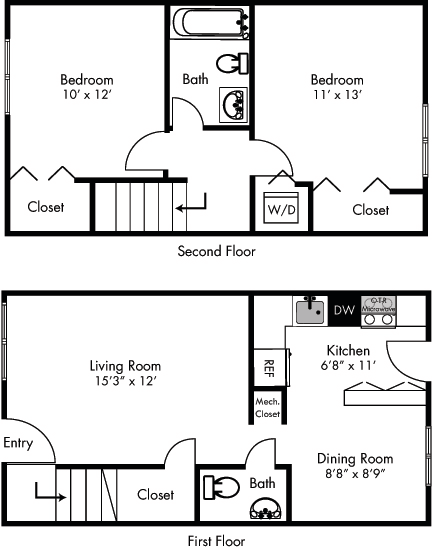 a floor plan of a house with two bedrooms and a living room