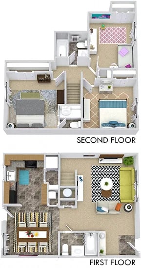 A floor plan of a two-story home with labeled first and second floors.