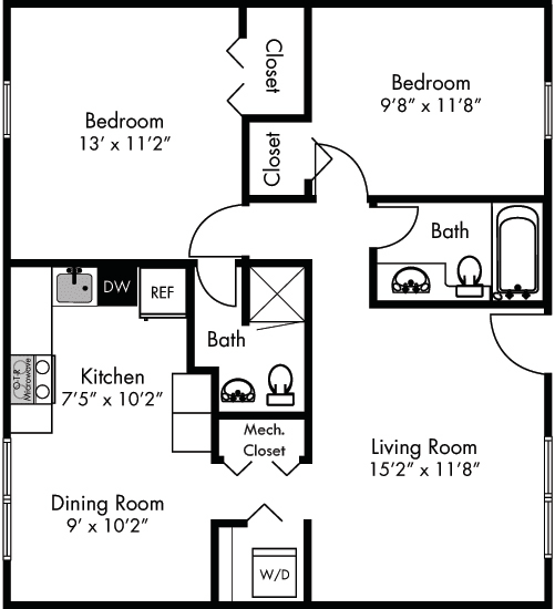 a floor plan of a house with a kitchen and a living room