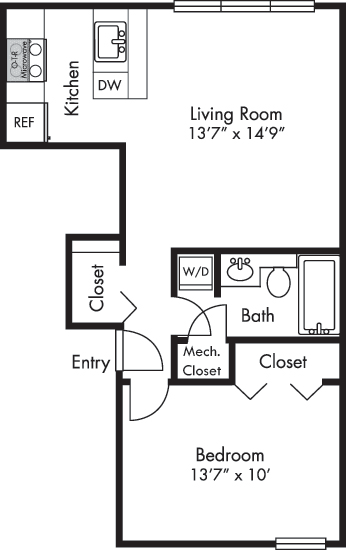 a floor plan of a house with a bedroom and a living room