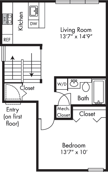 a floor plan of a small house with a bathroom and a bedroom