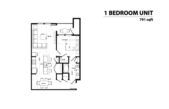 Lyric 1 Bedroom 2D Floor Plan