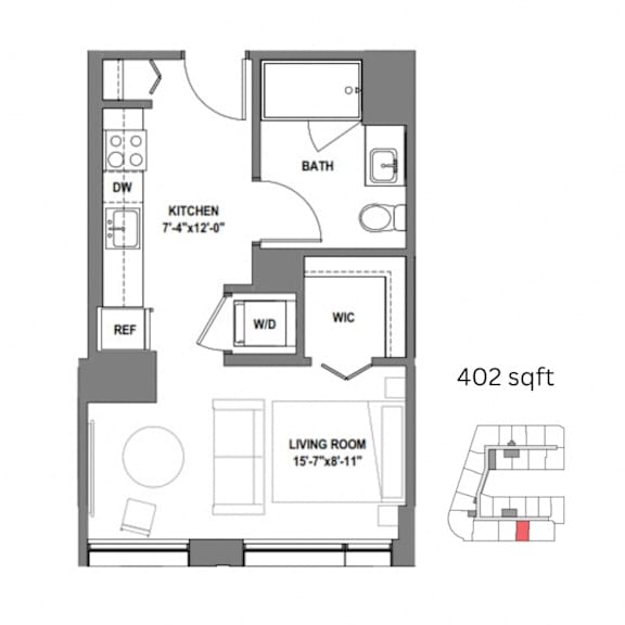 a floor plan of a room with a bathroom and a living room