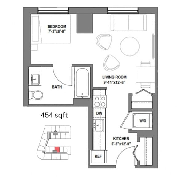 a floor plan of a small house with a bedroom and a living room