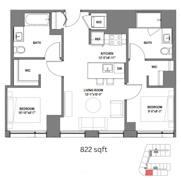 the floor plan of suites with bedroom and bathroom