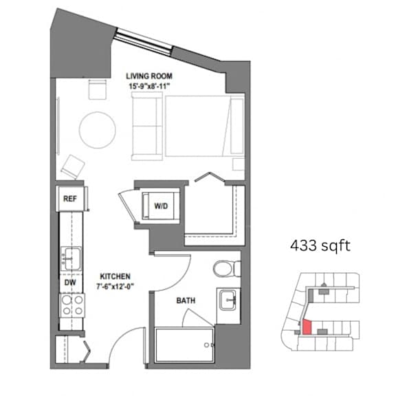 a floor plan of a living room and a bedroom