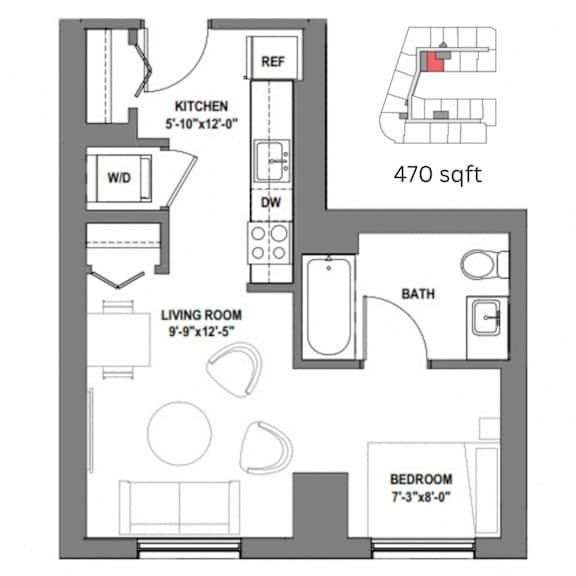 a floor plan of a small house with a bedroom and a living room