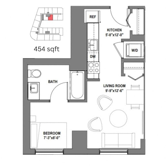 a floor plan of a small house with a bedroom and a living room