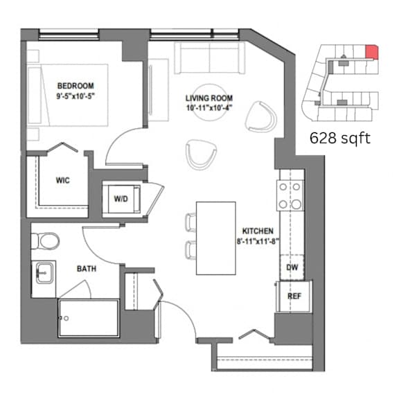 a floor plan of a bedroom floor plan with a bathroom and a living room