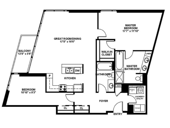Floor Plan  B6 - Two Bedroom Two Bath