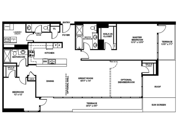 Floor Plan  C1 - Three Bedroom Two Bath
